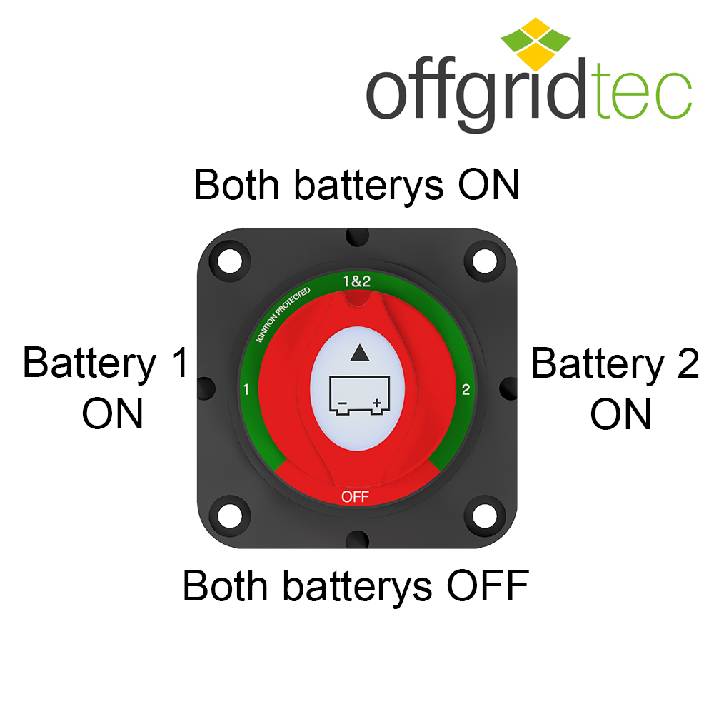 Offgridtec Batteriewahlschalter zum Umschalten zweier Batteriekreise,  Verbraucher, Ladequellen 175A - BLACK TRAIL - OVERLANDING